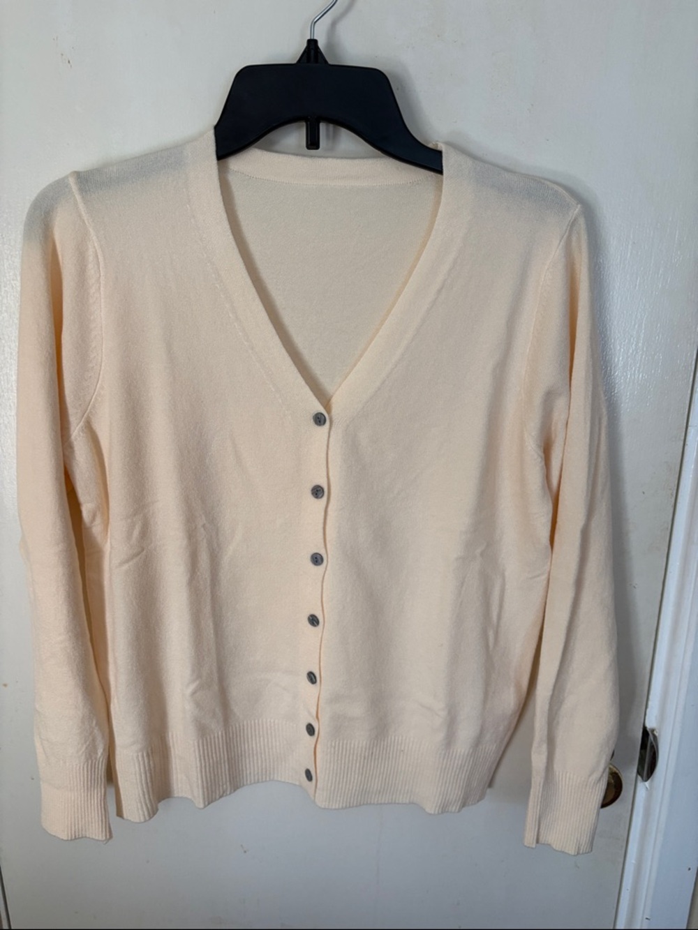 Classic Cream V-Neck Button-Front Women's Cardigan Sweater